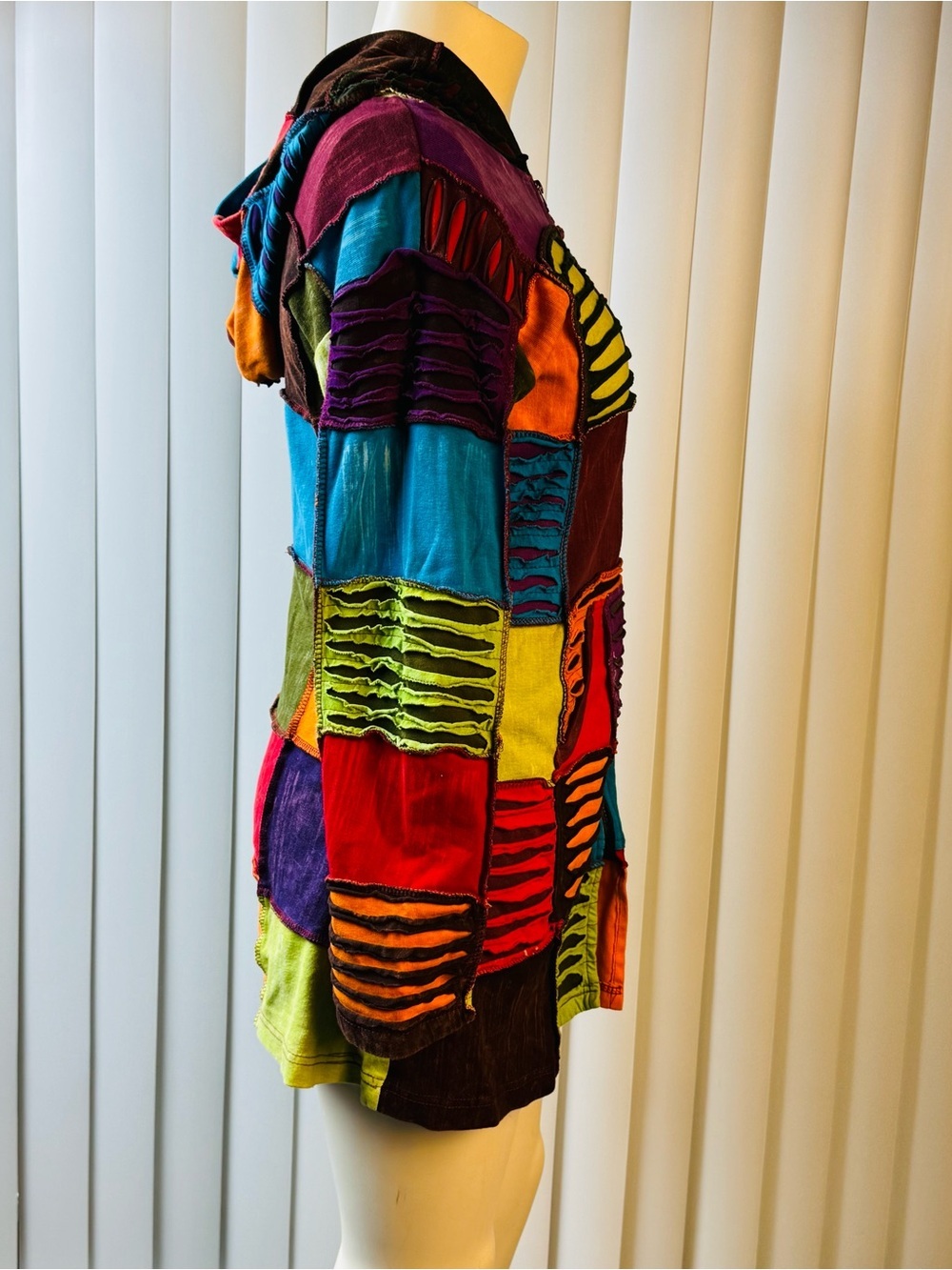 GreaterGood Patchwork Hoodie S/M 100% Cotton Nepal Boho Hippie Festival Jacket - Picture 4 of 12